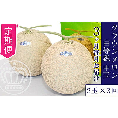 【ふるさと納税】フルーツ 果物類 【3か月定期便】クラウンメロン並(白等級)中玉 1.3kg前後 2玉入り メロン青肉 マスクメロン 高級メロンブランド 白等級 並 静岡県産 遠州地方 静岡県浜松市