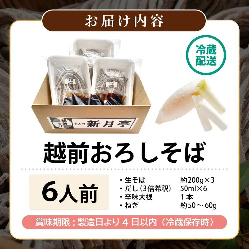 【年越し限定 】 越前おろしそば 生そば6人前（つゆ・ネギ・辛味大根付き） 「めん房新月亭」 冷蔵【蕎麦】 [e21-a008_12] 