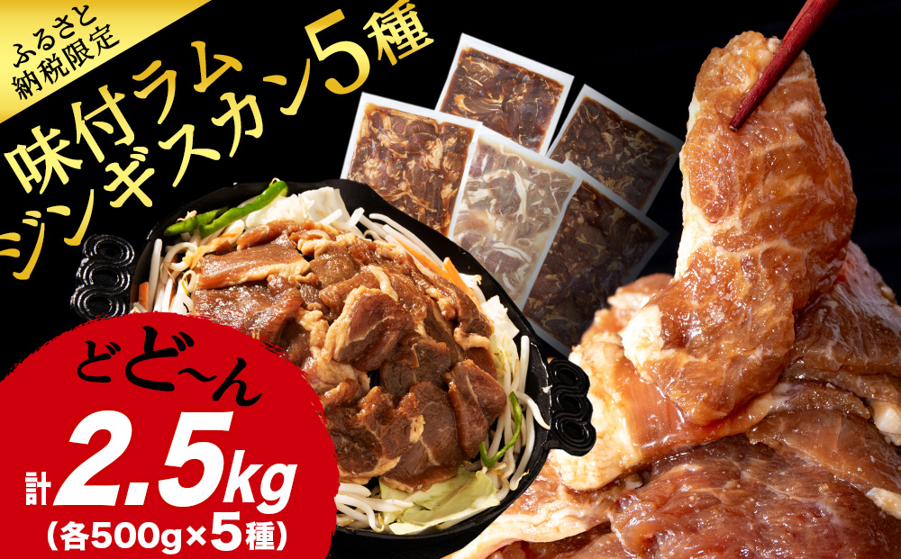 味付 ラムジンギスカン ５種 食べ比べ 2.5㎏ ≪ 肉の山本 ≫ 千歳ラム工房 ラム肉 羊肉 肉 北海道 千歳