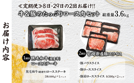 ≪定期便≫＼1か月に2回お届け!!／牛＆豚のたっぷりロース肉セット【総重量3.6kg】 肉 牛 牛肉 おかず 国産_T030-036【人気 肉 ギフト 肉 食品 肉 お肉 肉 しゃぶしゃぶ 肉 焼肉 