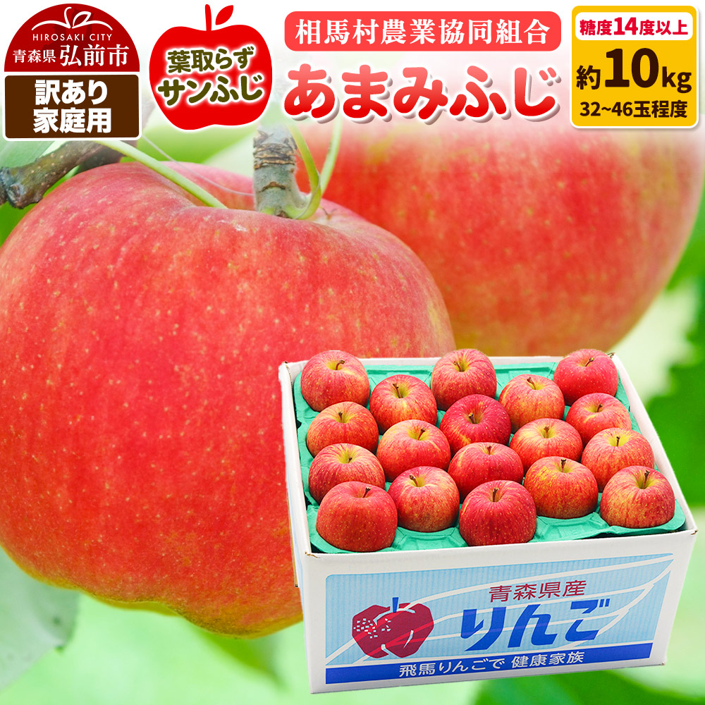【寄附金額見直しました】【26年3月発送】りんご 糖度14度以上【訳あり】家庭用 あまみふじ（葉取らずサンふじ）約10kg（32～46玉程度）