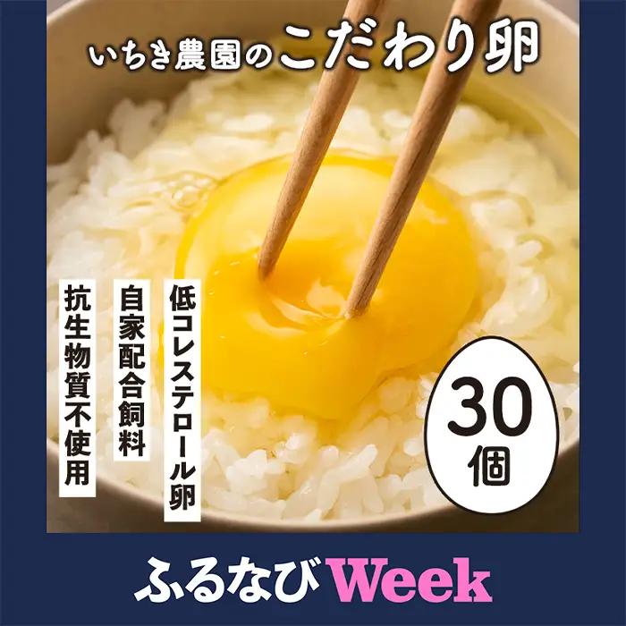 【ふるなびWEEK対象】A0-07 いちき農園のこだわり卵(計30個・10個入り×3パック) 平飼い 鶏 たまご 低コレステロール 抗生物質不使用 卵かけご飯 TKG【いちき農園】
