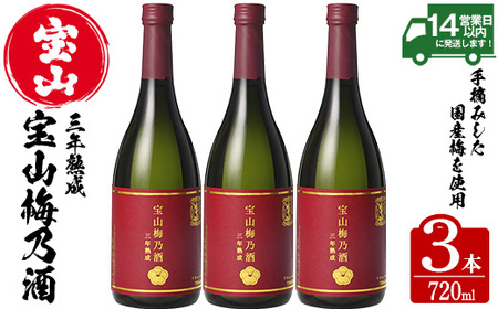 No.916 宝山梅乃酒 三年熟成(720ml×3本) 宝山 梅酒 酒 果実酒 アルコール 家飲み 宅飲み 梅 国産 熟成 鹿児島 薩摩 ギフト 贈答 常温 常温保存【西酒造】