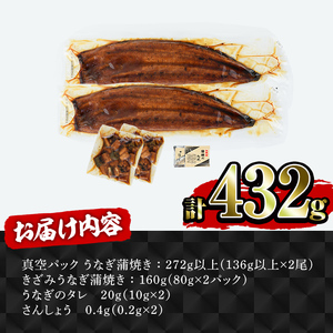 【土用の丑の日対応7/7入金まで】【テレビ放送記念返礼品】鹿児島県産うなぎ蒲焼き２尾　きざみ２パックセット 2470