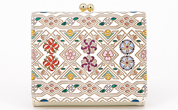 【文庫屋大関】三つ折りミニ財布　花菱【皮革工芸品】 ファッション 小物 民芸品 お札 カード 小銭 手のひらサイズ コンパクト 大人かわいい 牛革 手作り 国産 