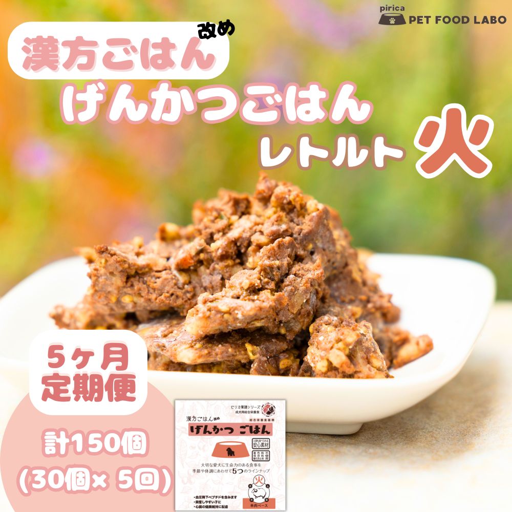 【ふるさと納税】 定期便 ペットフード 犬 げんかつごはん 漢方ごはん 火 レトルト 30個×5回 ウェットタイプ ドッグフード 愛犬用 羊肉 食養生 薬膳 総合栄養食 安心素材 北海道食材 漢方食材 着色料 保存料 酸化防止剤不使用 北海道 札幌市