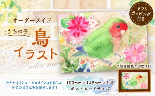うちの子オーダーメイド・鳥イラスト ／ セキセイインコ・オカメインコをはじめ全ての鳥さんをお描きします！ 水彩画 イラスト インコ セキセイインコ オカメインコ ペット 鳥 愛鳥 オーダーメイド ハンドメイド 福岡県 糸田町