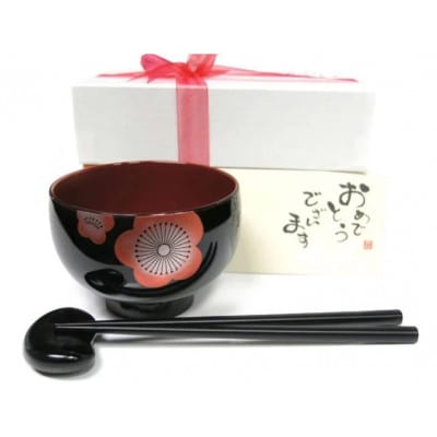 【越前塗】花梅ベビー椀セット　黒【1709236】