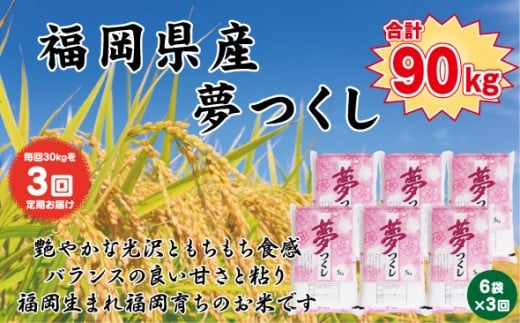 【定期便全3回】【令和7年産新米】【食味鑑定士厳選】福岡県産 夢つくし30kg (5kg×6袋) 合計 90kg【精米 お米 米 ご飯 ごはん ブランド ブランド米 夢つくし 食品 ふるさと納税 人気 おすすめ 送料無料 炊飯 炊飯器 福岡 福岡県産 筑前 筑前町 】