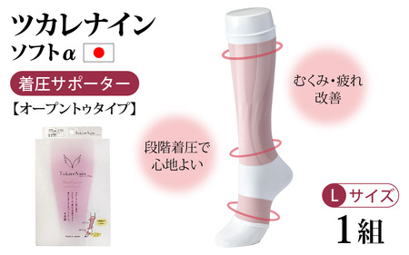 ツカレナイン　ソフトα　着圧サポーター【オープントゥタイプ】（Ｌ）　１ペア