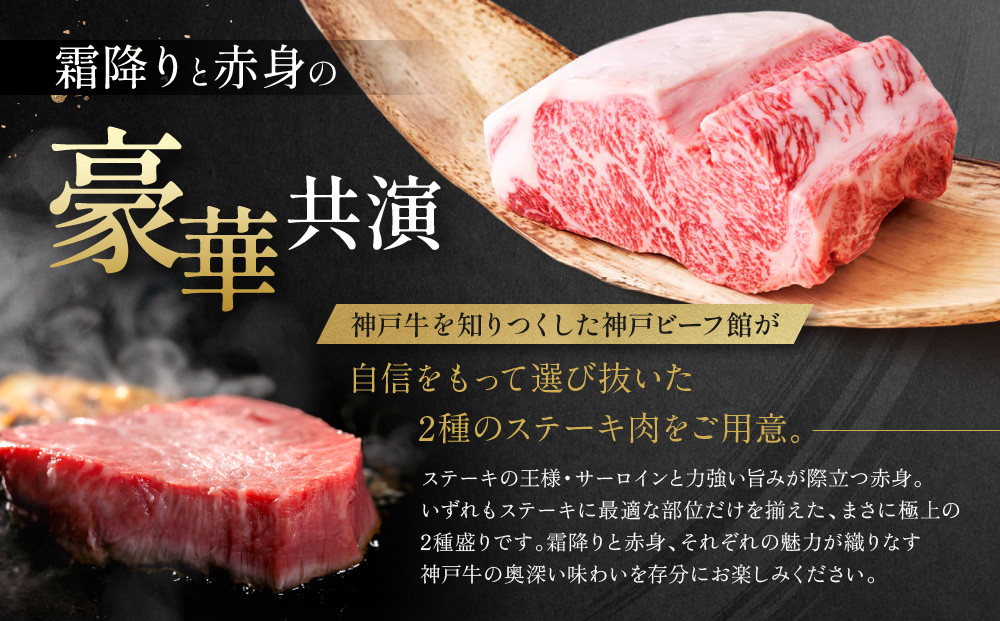 【冷蔵便】神戸牛 ステーキセット 計800g（サーロイン＆柔らか赤身 200g 各2枚）