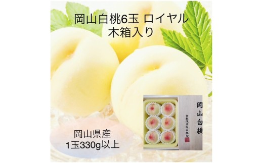 Gj-3【令和8年発送・先行予約】岡山県産　白桃6玉（1玉330g以上）等級：ロイヤル　木箱入り