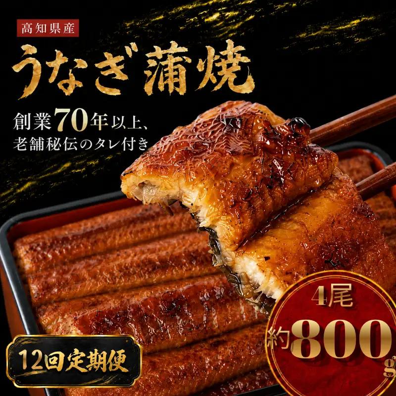 【12回 定期便】 国産 うなぎ 蒲焼 4尾 約800g