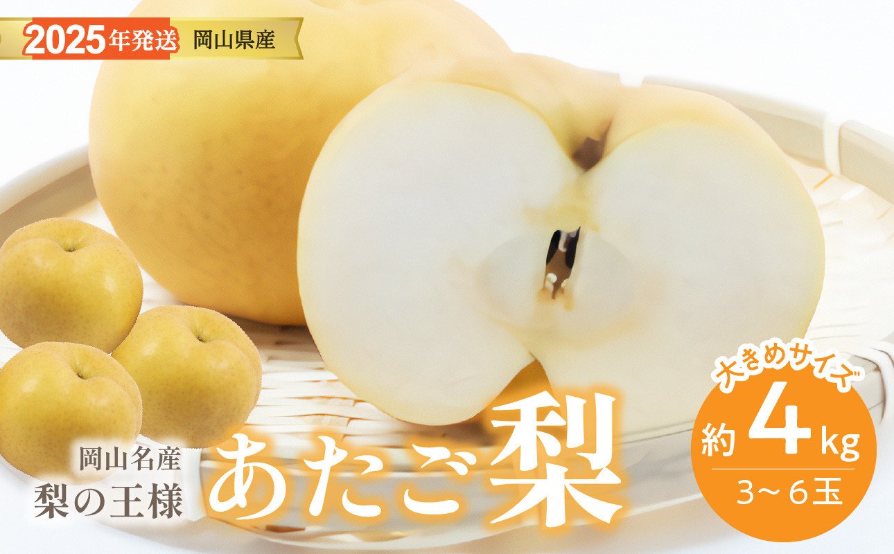 
            【2025年発送分 先行受付スタート】岡山名産 あたご梨 　秀品　約4kg（3～6玉）（令和７年11月下旬以降発送）【  あたご梨 秀品 梨 フルーツ 果物 岡山県産 hzO-T 】
          
