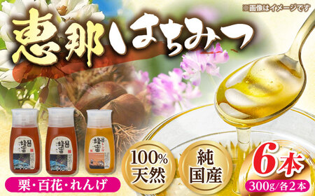 恵那蜂蜜 6本セット (蓮華・百花・栗300g×各2本) / 恵那市 / はち工房こうけつ [AUDF015] 蜂蜜