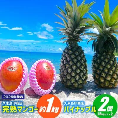 フルーツ【2026年発送】久米島印商店 完熟マンゴー約1kg&パイナップル（Ｎ67-10）2個（1.5kg以上×2） マンゴー パイナップル 