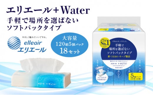 [№5695-1368]ティッシュ エリエール +Water プラスウォーター ソフトパック 120組 5パック 18個 セット ティッシュペーパー ティシュー ティシューペーパー 保湿 保湿ティッシュ 日用品 消耗品 静岡 静岡県 島田市