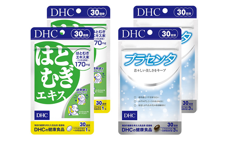 DHC はとむぎエキス＆プラセンタ30日分×2個セット サプリメント ビタミン 皮膚 老化 加齢 中高年 健康 ヘルシー サプリ 美肌 ハトムギ 美容 人気 厳選 袋井市