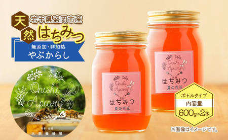 盛岡市 大西養蜂場 盛岡産はちみつ【たっぷり 600g 瓶 夏の百花（やぶからし）2本 セット】  貴重 採蜜 無加工 ミツバチ マスカットさわやか ビタミン ミネラル 栄養素 国産はちみつ 非加熱はちみつ 非加熱 岩手 岩手県 