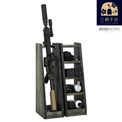 ふるさと納税 横手市 WOOD WORKS ライフルスタンド 1丁掛+マガジンラックセット【本体:ミリタリーグリーン】