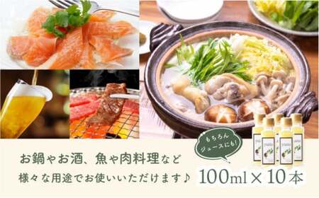 100年ゆず果汁＜100ml×10本セット＞ 国産 東洋町産 果汁 100% 無添加 無農薬 無塩 ゆず ユズ ゆず酢 柚子酢 酢 万能 調味料 四国 家庭用 自宅用 贈答用 贈り物 ギフト 送料無料