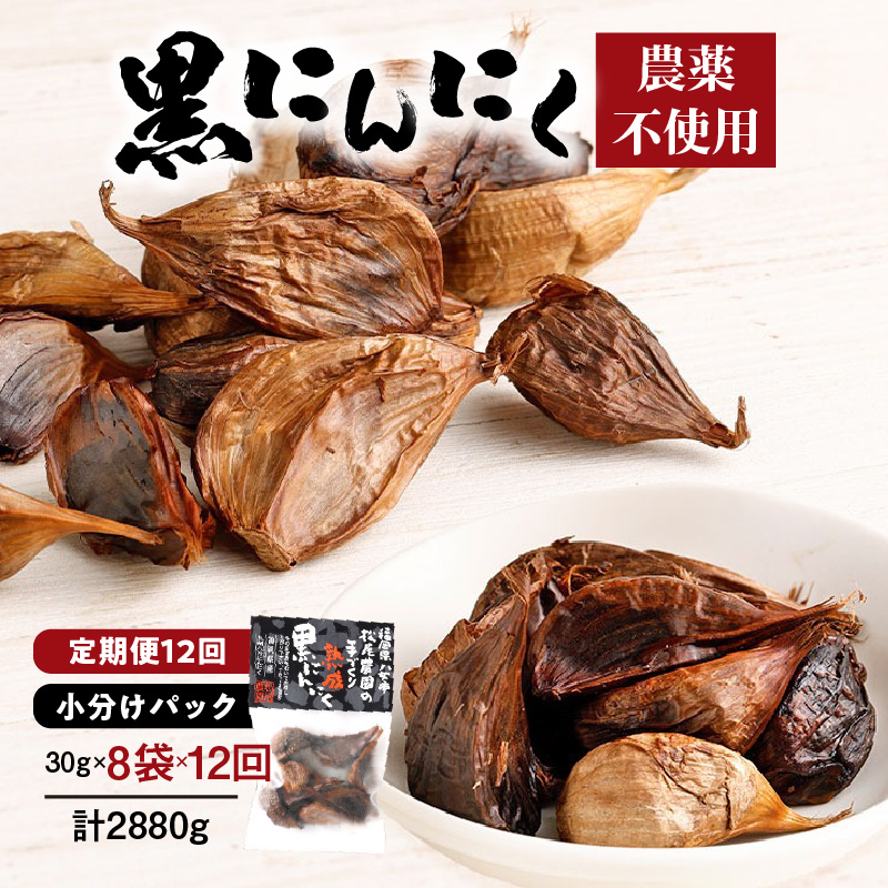 【１２ヶ月定期便】＜農薬不使用＞八女八片黒にんにく（30ｇ×8袋）メロンの３.５倍の甘さで臭わない！