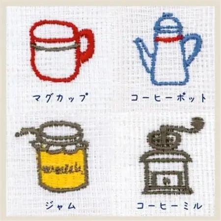 刺繍入りかや生地ふきん《cafeシリーズ》4枚セット【1719463】