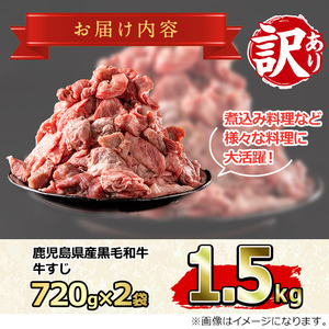 【0121702a】＜訳あり＞鹿児島県産黒毛和牛！牛すじ肉(計1.5kg・750g×2袋)【前田畜産たかしや】