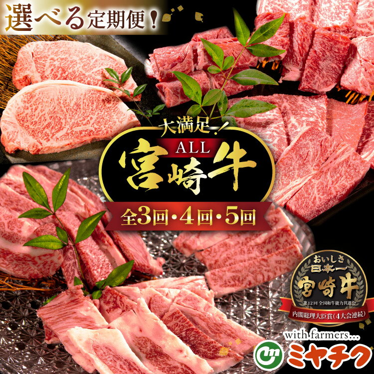 【ふるさと納税】 大満足！ALL 宮崎牛 選べる 定期便 3・4・5回 モモ・肩ロース・バラ焼肉 ロースステーキ ウデ・モモスライス[ミヤチク 宮崎県 日向市 452061238] 牛 牛肉 セット ステーキ 焼肉 すき焼き しゃぶしゃぶ 冷凍 赤身 A5等級