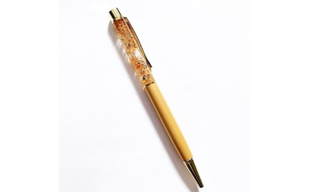 【ハーバリウムボールペン】金木犀×金箔（クリアケースラッピング&替え芯1本付き） F20E-756