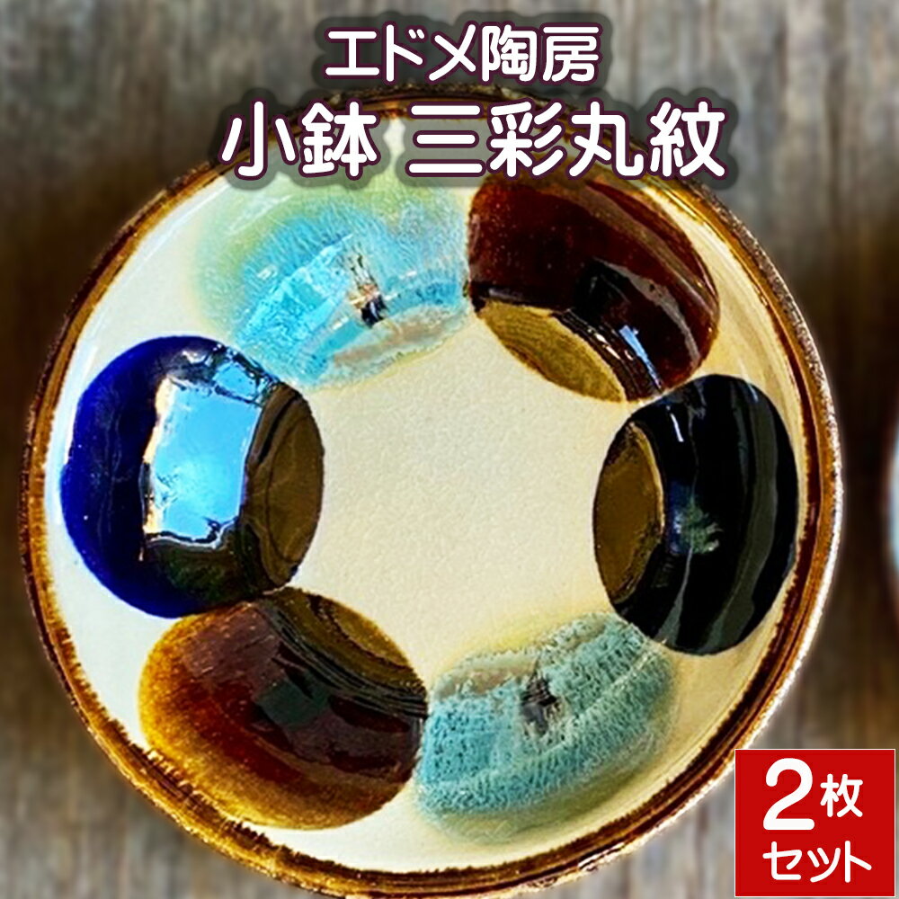 【ふるさと納税】やちむん（焼き物）エドメ陶房　小鉢 三彩丸紋 2枚セット
