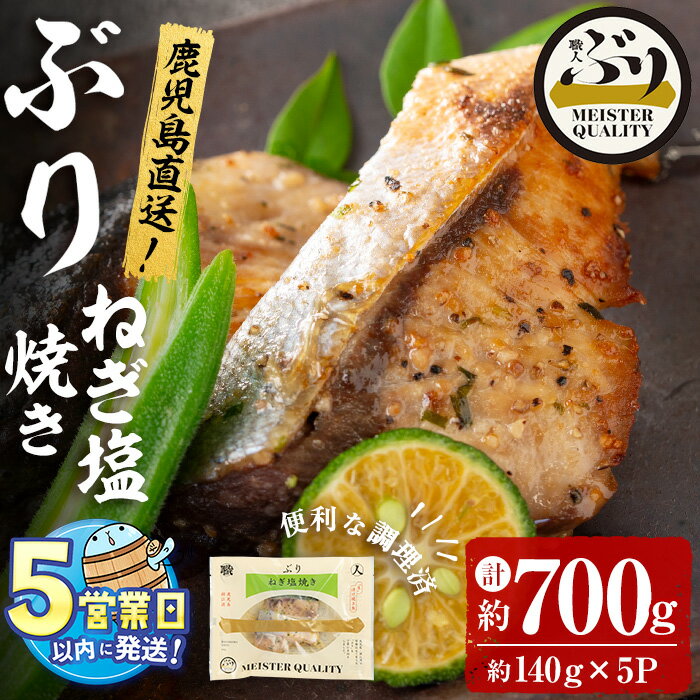 【ふるさと納税】＜すぐ届く！＞鹿児島産冷凍ぶり＜漬け焼き魚＞ねぎ塩焼き(計約700g・約140g×5パック)ぶり ブリ 鰤 魚 魚介 漬 ねぎ塩 ネギ塩 ねぎ ネギ 塩 ガーリック にんにく 惣菜 おかず 国産 鹿児島県産 垂水市産 小分け 冷凍 養殖【アクアブルー】A1-47189