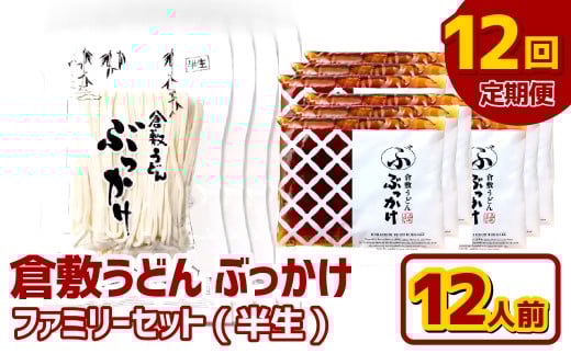【12ヶ月定期便】『倉敷うどん ぶっかけ』ファミリーセット(半生) 12人前×12回 うどん 麺類 麺 半生 半生麺 ぶっかけうどん タレ つゆ 岡山県 倉敷市