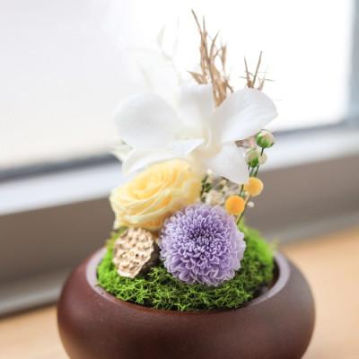 ふるさと納税 山梨県 プリザーブドフラワー 仏花 ガラスドーム 「日毬 きいろ」 2個セット |  | 03