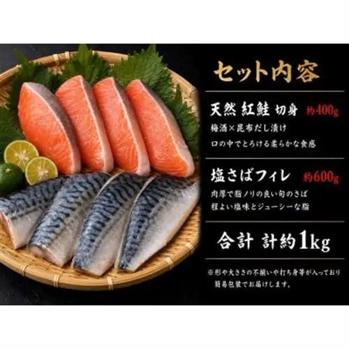 【ご家庭用訳あり】人気の塩さばフィレ＆紅鮭切身セット計1kg【配送不可地域：離島】【1495495】