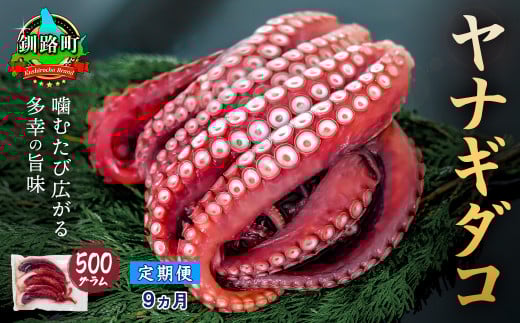 【定期便 9ヶ月連続】ヤナギダコ500g【産地直送】プリプリ食感！釧路町昆布森産 ヤナギダコ｜噛むたびに広がる多幸の旨味 お刺身 鍋 煮物に最適 栄養満点 贈答用 にも最適 漁師直送 鮮度抜群 蛸 タコ たこ 足 刺身 たこやき たこ唐揚げ 定期便 冷凍 魚介類 海鮮 絶品 人気 カネショウ 北海道 釧路町 釧路超 特産品