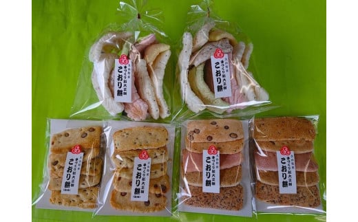 
昔なつかしばあちゃんの味　こおり餅（甘：5枚×2袋　塩味：5枚×2袋　徳用ソフト：80g×2袋）

