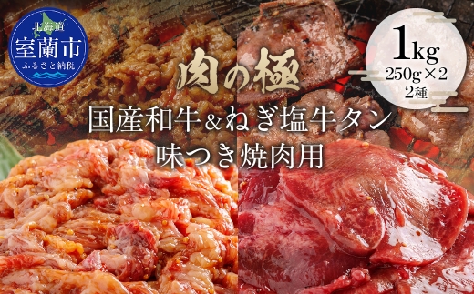 国産和牛味付き焼き肉用とねぎ塩牛タン味付き焼き肉用セット 1kg（各250g×2） 【ふるさと納税 人気 おすすめ ランキング 肉 牛肉 和牛 国産和牛 牛 国産 国産牛 にく 牛タン タン ねぎ塩 ニク 味付き 焼肉 バーベキュー BBQ 北海道 室蘭市 送料無料】 MROBM068