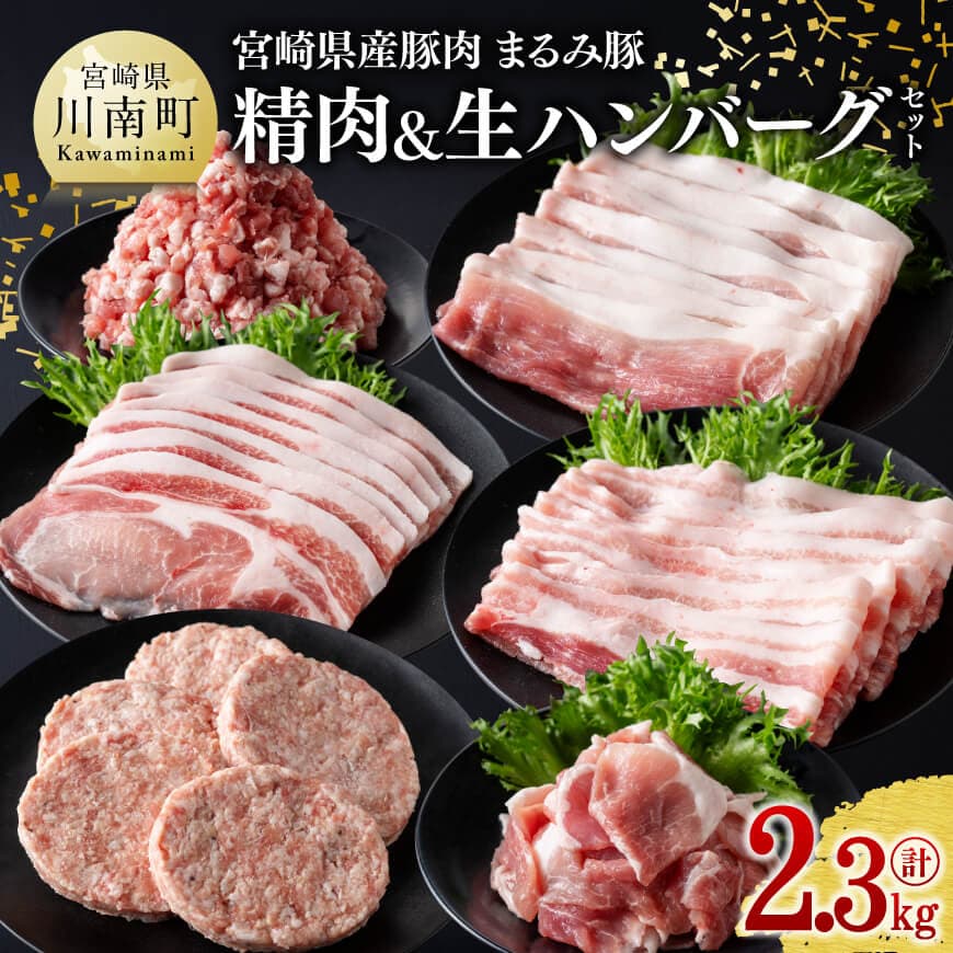 【ふるさと納税】※レビューキャンペーン※ 宮崎県産豚肉 「まるみ豚」 精肉&生ハンバーグセット計2.3kg - 肉 豚肉 国産 ハンバーグ 小分け 弁当 おかず お手軽 真空パック バラ モモ ロース こま切れ スライス ミンチ 挽肉 九州産 宮崎県産 川南町産 送料無料 D11516