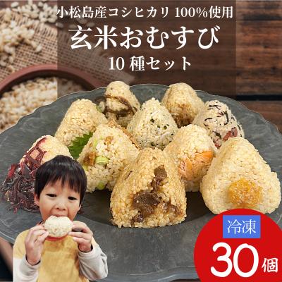 ふるさと納税 小松島市 玄米おむすび10種30個セット 玄米 国産 冷凍おにぎり 鮭 じゃこ 阿波牛 ゆず みそ うめ