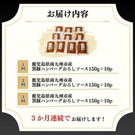 【毎月定期便】かごしま黒豚ハンバーグおろしソース10個(南九州市)全3回【配送不可地域：離島】【4086898】