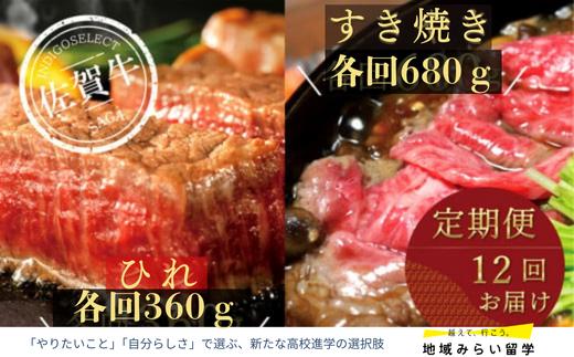 
            【定期便セット】佐賀牛ひれステーキ360g&すき焼き用680g×12回
          