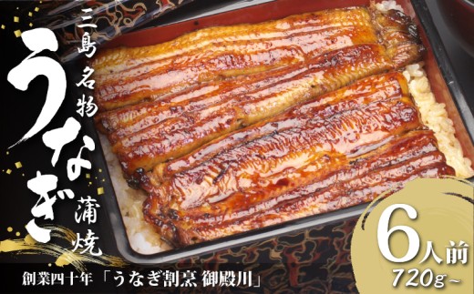 静岡 名産 うなぎ 蒲焼 6人前 720g～ 冷蔵 三島名物 真空パック 御殿川 土用丑の日 晩ごはん 家族 惣菜 老舗 贈り物 ギフト 特産品 グルメ 鰻 ウナギ かば焼き たれ付き 鰻蒲焼 うなぎ専門店 お取り寄せ プレゼント 贈答用 静岡うなぎ 三島市 静岡県