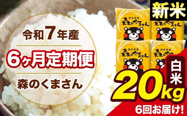 
            新米 令和7年産 森のくまさん 白米 20kg 5kg×4袋 計6回お届け 《お申し込み月の翌月から出荷開始》 お米 こめ 熊本県産 ご飯 備蓄
          