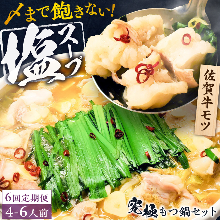 【全6回定期便】何度食べても飽きない美味しさ！こだわり佐賀牛100% もつ鍋セット 1kg(250g×4) 4~6人前 スープ・ちゃんぽん麺付 吉野ヶ里町/やきとり紋次郎 [FCJ102]