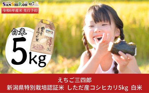 新米 新潟県特別栽培認証米 しただ産 コシヒカリ5kg  白米 こしひかり [えちご三四郎] 10000円以下 1万円以下 【010S437】