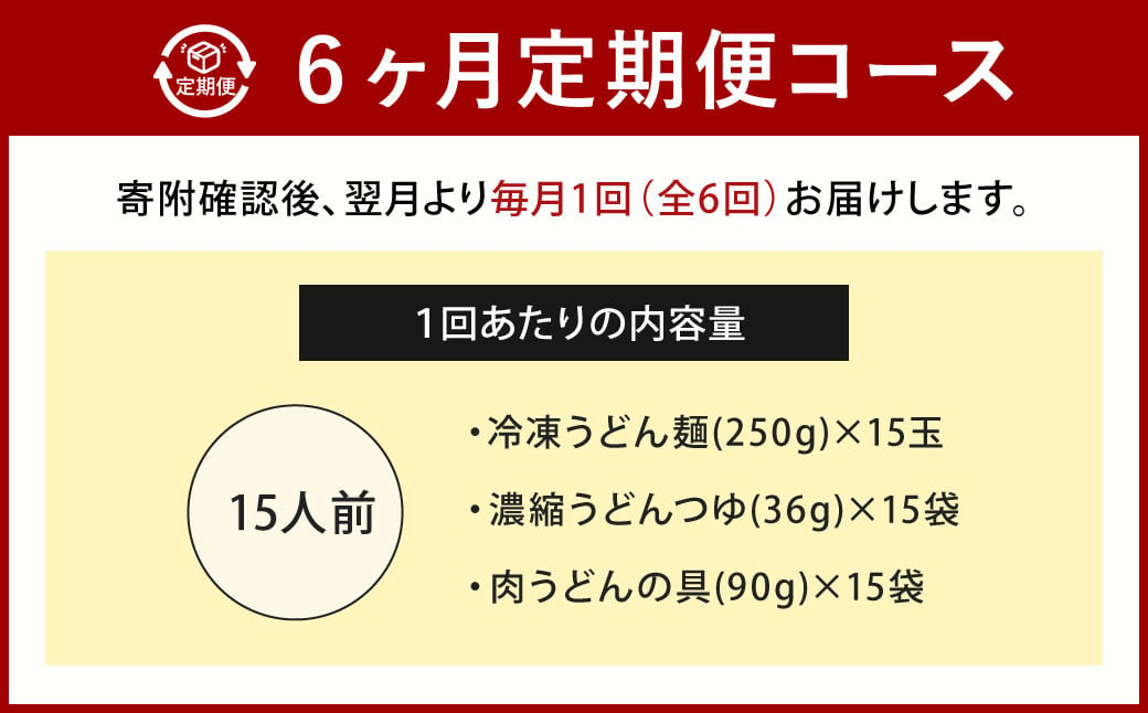 【定期便6カ月】 資さん肉うどん（15人前）×6回