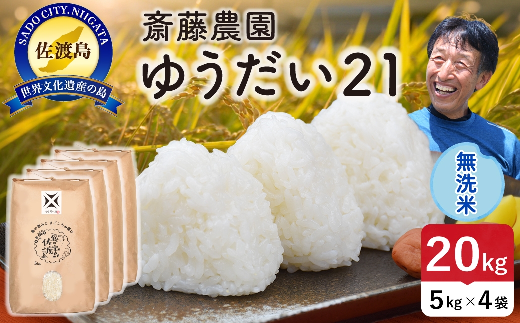 
                  佐渡島産ゆうだい21 無洗米20kg（5kg×4袋） 令和7年産
                