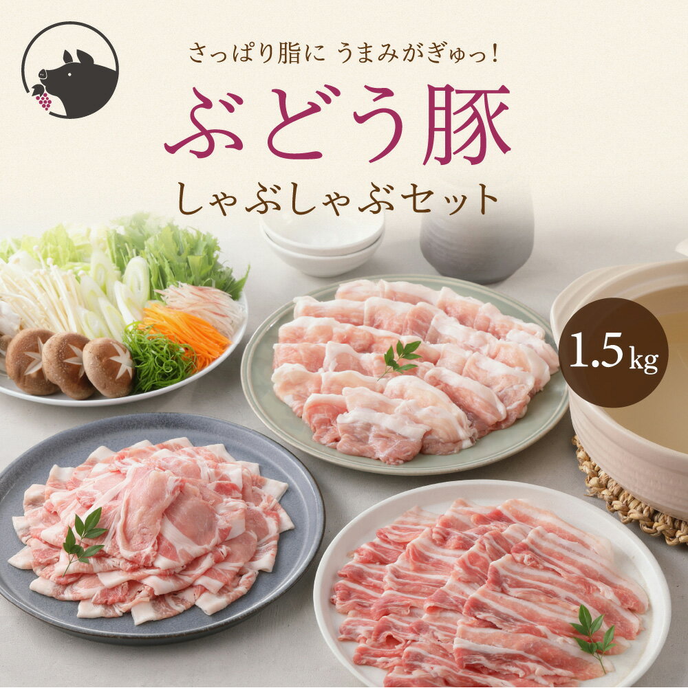 【ふるさと納税】《レビューキャンペーン》希少「ぶどう豚」しゃぶしゃぶ 食べ比べ セット 1.5kg 【500×3パック）モモ 豚バラ ロース 食べ比べ 国産 ブランド豚 豚肉 小分け 冷凍 冷しゃぶ 鍋 豚しゃぶ しゃぶしゃぶ肉 冷凍 和豚 ポーク 人気 おすすめ 送料無料 綾町