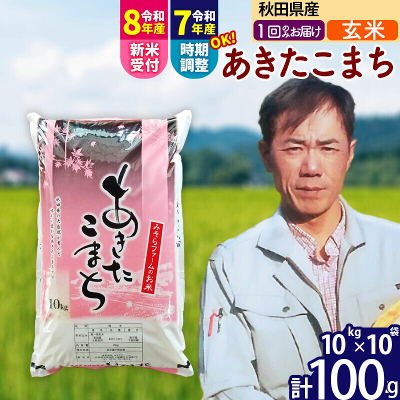 【ふるさと納税】※令和7年産／R8産新米予約※ 秋田県産 あきたこまち 100kg【玄米】(10kg袋)【1回のみお届け】2025年産 2026年産 令和8年産 お届け時期選べる お米 みそらファーム [みそらファーム 秋田 お米 あきたこまち]